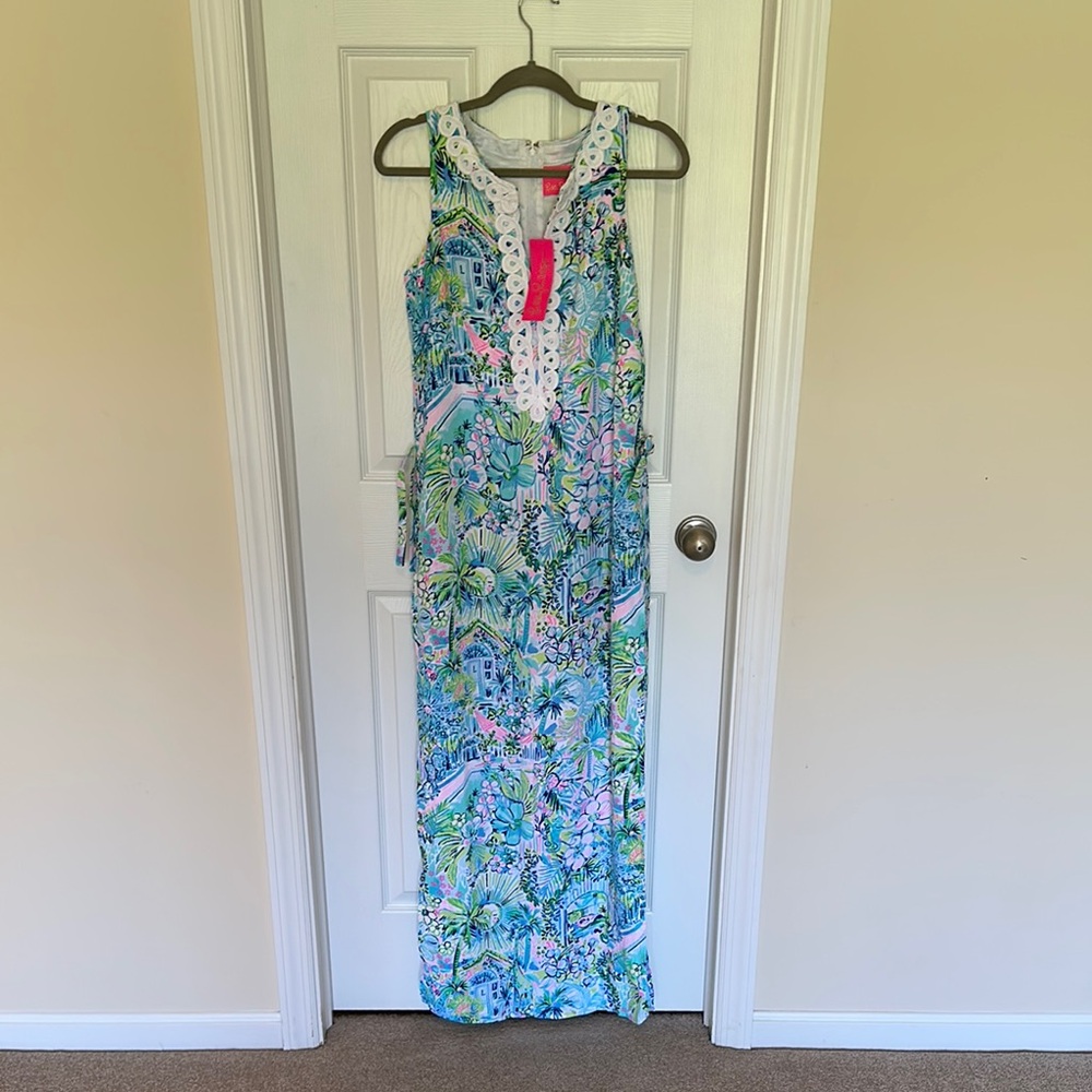Tropical Print Sleeveless Maxi Dress
